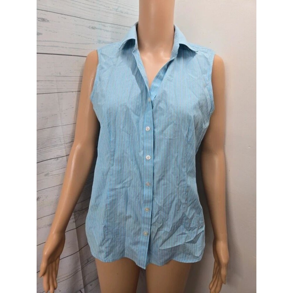 Talbots womens sleeveless shirt button front sz Small bue striped